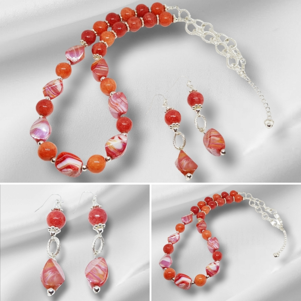 Orange & White Swirl Asymmetrical Beaded Duo Set